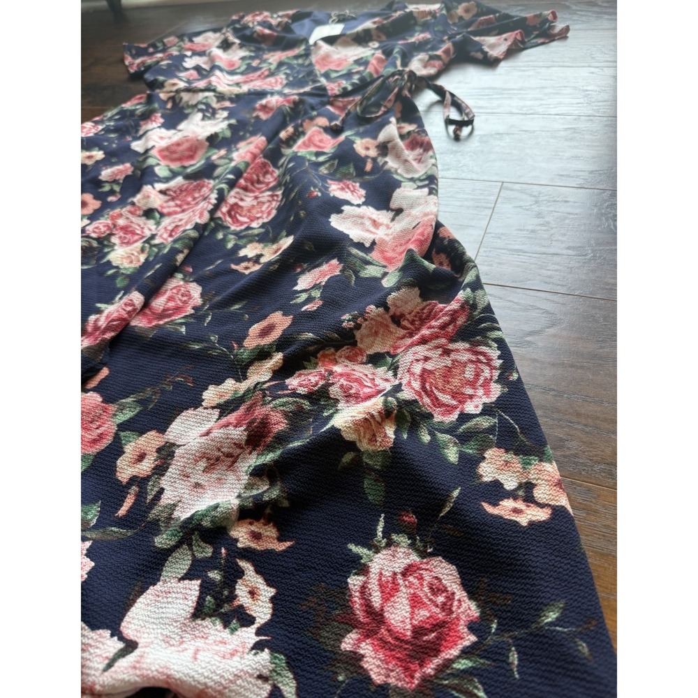 Cato Contour Fit Floral Wrap Dress Women Plus Size 18 NWT Navy Pink Midi Cottage - Picture 2 of 7